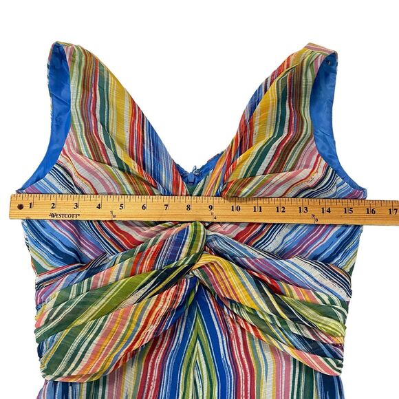 Maggy Boutique Sz 4 Waterfall Stripe Twist Front Midi Flare Dress Summer Rainbow - Picture 9 of 11
